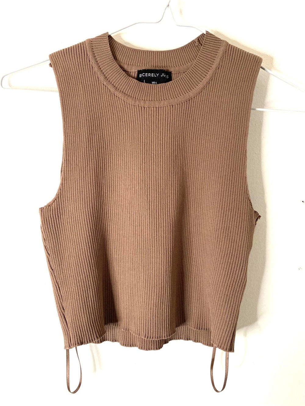 Sincerely Jules Taupe Brown Ribbed Knit Cropped Tank Top Sleeveless